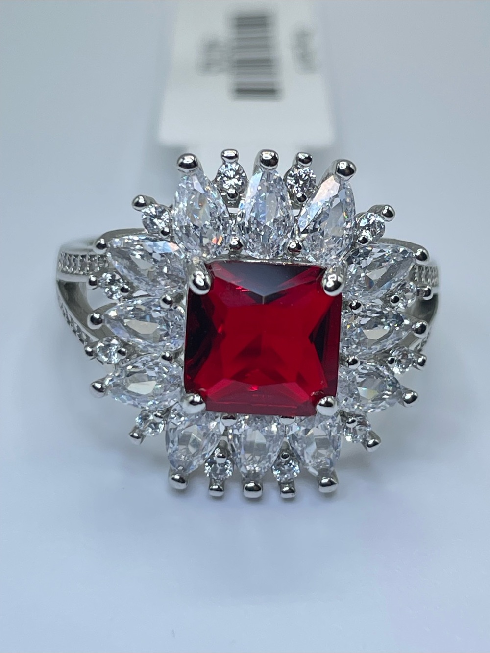 Swarovski Crystal Elements Red Crystal Halo Art Deco Statement Ring Sz 9.5
